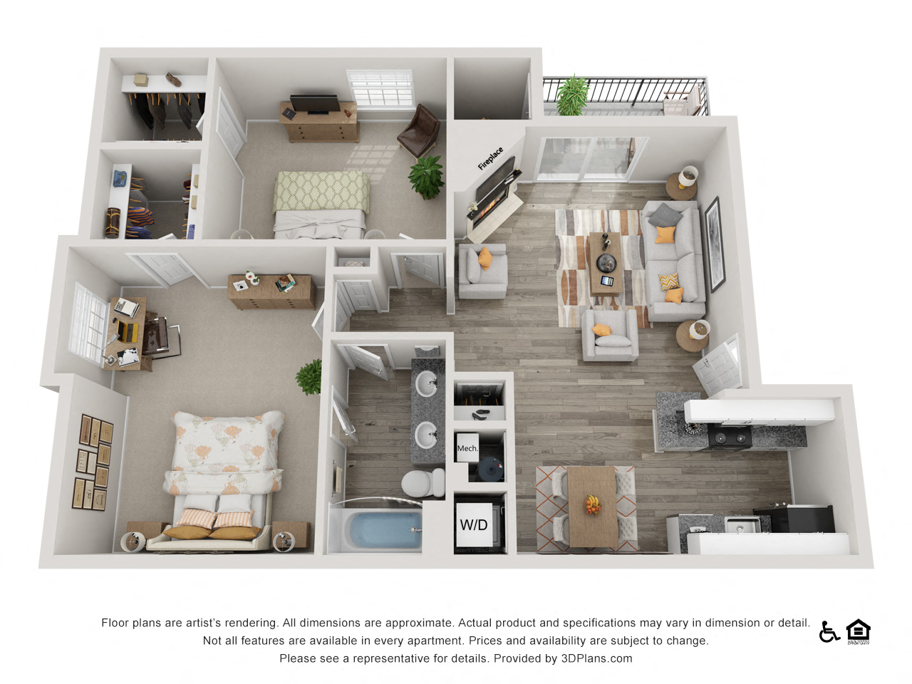 Floor plan for 2 beds, 1 bath, 1010 sqft